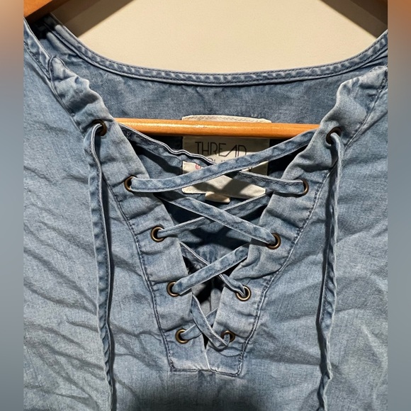 DENIM BLOUSE WITH TIE NECKLINE - Picture 2 of 4